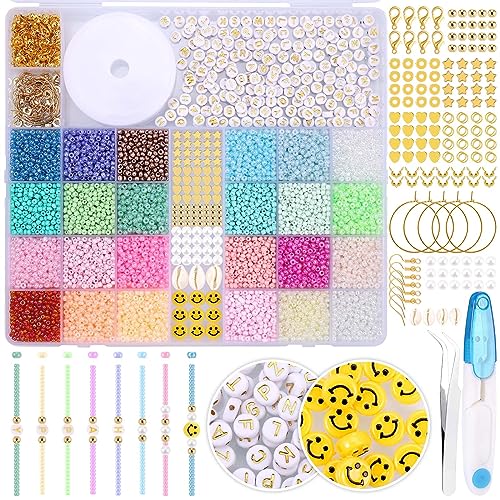 Zocipro 12608 Stück 3mm Perlen für Armbänder, 24 Bunte Glasperlen zum Auffädeln,Mini Perlenset Charm Kit mit Holzperlen,Perlen zum Auffädeln für Weihnachten DIY Bracelet Making Kit,Partys,Feiertage von Zocipro