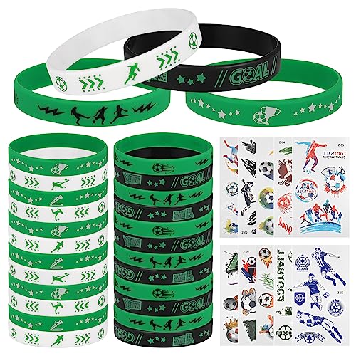 Zocipro 24 Stück Fußball Armbänder Kinder, mit 10 Tattoos Aufkleber,Fußball Silikonarmband für Fußball Party Zubehör, Fussball Deko Geburtstag Kinder von Zocipro