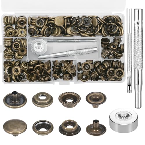 Zocipro 280 Stück Druckknöpfe Set, 15mm Druckknopf Kupfer Ohne Nähen mit Fixierwerkzeug Kit, Druckknöpfe Metall für Leder Handwerk Jacke Brieftasche DIY Handtasche Kleidung, Bronze von Zocipro