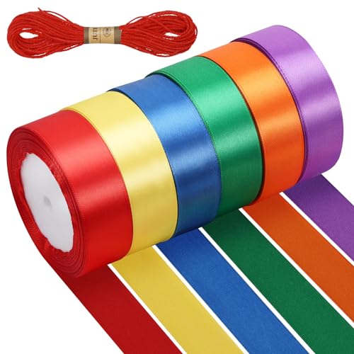 Zocipro 6 Farben Schleifenband 22m X 25mm, Bänder zum Basteln, Geschenkband Stoff Satinband mit 10m Hanfseil, Bunte Bände zum Basteln,Satinbänder Bunt für DIY Geschenkschleifen Hochzeits Maibaum Deko von Zocipro