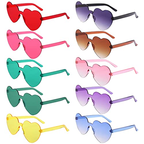 Zocipro 10 Stück HerzBrille, Herz Sonnenbrille, Party Brille, Hippie Brille, Retro Party Sonnenbrille, Jga Brillen, Heart Shaped Sunglasses, Witzige Sonnenbrillen,für Geburtstagsfeier, Karneval von Zocipro