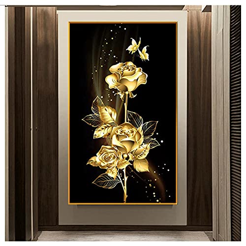 Zocunzi Diamond Painting goldene Rose,5D Diamond Painting Set,Diamant Painting Bilder Groß, DIY Diamant Malerei Erwachsene & Kinder,Diamant Kunst Handwerk für Heimdekor Wand 60x120cm/24x47in von Zocunzi