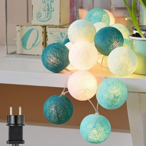 Ciskotu lichterkette Innen mit Stecker, 3.8M Lichterkette Lampions 20 LEDs，Lichterkette Cotton Ball Kugeln für Kinderzimmer Weihnachten Party Garten Terrasse (Grün) von Ciskotu