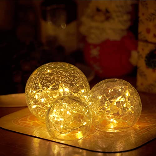 Zodight Glaskugel Lichterketten, 3er Pack (8/10/12 cm) Crackled Glass Ball LED Lichterkette, Warmweiße LED Lichter Kugel für Schlafzimmer, Heimdekoration, Party, Weihnachten, Garten von Zodight