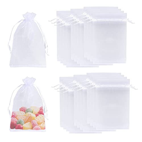 ZoeTekway 100 Stück [7 x 9 cm] Weiße Organzabeutel Schmuckbeutel Süßigkeitsbeutel Geschenkbeutel für Hochzeit, Festival, Partygeschenk von ZoeTekway