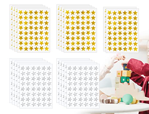 ZoeTekway 1080 Stück Aufkleber Sterne Belohnungssticker Sterne Aufkleber Sterne Zum Aufkleben für Kinder Belohnung Schüler Lehrer Sterne Sticker (Gold und Silber) von ZoeTekway