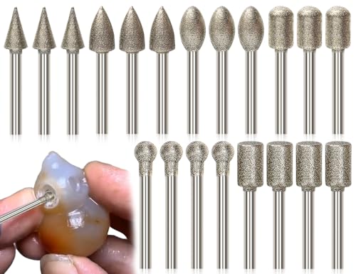 ZoeTekway 20 Stück Diamant Fräser Set,Diamant Frässtifte Schleifstifte mit 1/8" Schaft,Rotationsfräser Bohrfräswerkzeug,Kompatibel mit Dremel,für Keramik Stein Glas Gravieren,Polieren,Schnitzen,Bohren von ZoeTekway