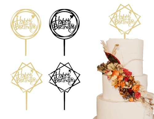 ZoeTekway 4 Stück Happy Birthday Tortendeko Girlande Cake Topper Geburtstagsdeko für Tortendeko Geburtstag Happy Birthday Cake Topper (Gold, Schwarz) von ZoeTekway