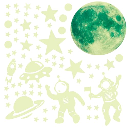 Wandtattoo, Leuchtsterne Selbstklebend Wandsticker Leuchtsterne Kinderzimmer, Mond und Sterne Astronaut Wandaufkleber Schlafzimmer Wohnzimmer Wandtattoo für Junge Mädchen von ZoeWei