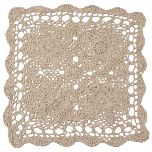 Zoegneer Vintage gehäkelte Tischdecke mit quadratischem Spitzenmuster Vintage quadratische Häkeltischdecke für Heimdekoration (40 x 40 cm, beige) von Zoegneer