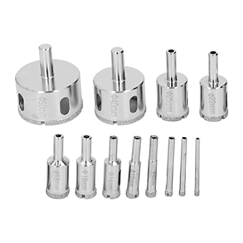 12 Stcs Diamond-Bohrbits Set, Diamantlochsägen-Set, Premium-Glasbohrbit, 0,16 Zoll 1,97 Zoll (4 mm-50 mm), für Flaschen, Töpfe, Marmor, Granitstein, Fliesenschnitte von Zoeyilan