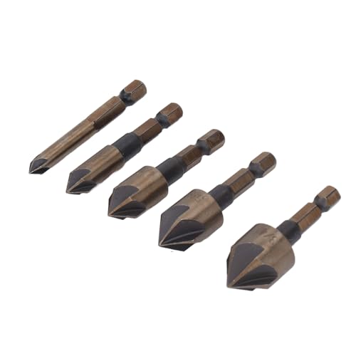 5pcs Countersink Bohrer Bit Set, 1/4in 3/8in 1/2in 5/8in 3/4in Hochgeschwindigkeits -Stahlzähler -Bohrer für Metall, Holz, Sperrholz, Kunststoff von Zoeyilan