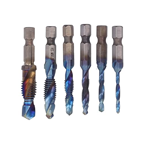 6 PCs Drill- und Hahneinsatz, Kombination zum Bohrer -Bit -Set, metrische Gewinde -Tap -Bohrer, M3 M4 M5 M6 M8 M10 Hex Shank, zum Klopfen in Holzplastik und Aluminium (Farbe plattiert) von Zoeyilan