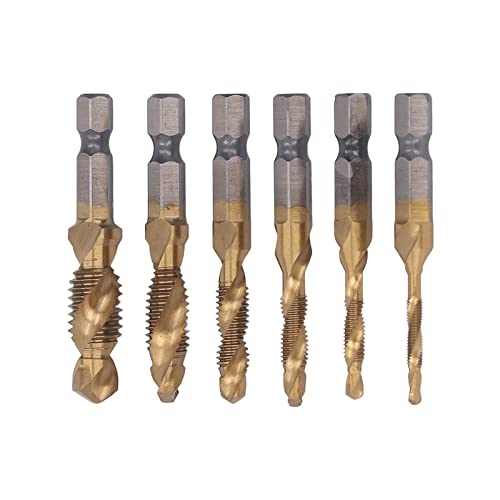 6 PCs Drill- und Hahneinsatz, Kombination zum Bohrer -Bit -Set, metrische Gewinde -Tap -Bohrer, M3 M4 M5 M6 M8 M10 Hex Shank, zum Klopfen in Holzplastik und Aluminium (Gold) von Zoeyilan