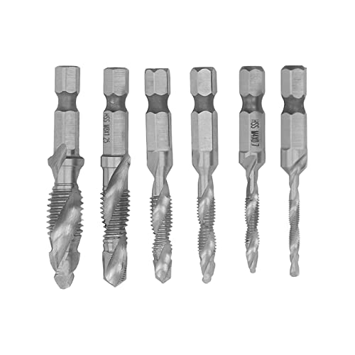 6 PCs Drill- und Hahneinsatz, Kombination zum Bohrer -Bit -Set, metrische Gewinde -Tap -Bohrer, M3 M4 M5 M6 M8 M10 Hex Shank, zum Klopfen in Holzplastik und Aluminium (Silber) von Zoeyilan