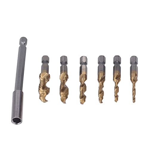 6 PCs Drill- und Taps -Set, metrische Kombination zum Bohrbit Set, M3 M4 M5 M6 M8 M10 Hex Shank, mit Verlängerungsstange, zum Klopfen in Holzplastik und Aluminium (Gold) von Zoeyilan