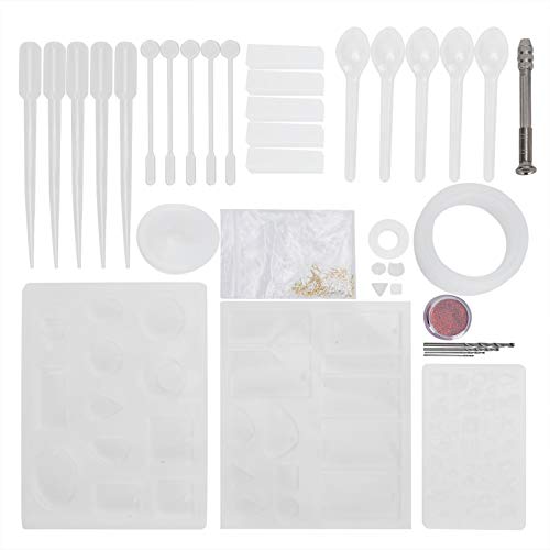 Unregelmäßiges Silikon-Schmuckguss-Set, DIY-Schmuckherstellungsset für Anfänger, DIY-Bastelzubehör-Set mit Bohrer, Tropfer, Krallennagel, Rührstab und Plastiklöffel von Zoeyilan