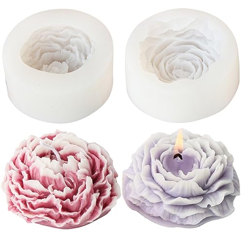 2 Stück verschiedene Größen von Pfingstrosen Blume Silikon Seifenformen 3D Große Pfingstrose Silikon Kerzenform DIY Handgemachte Kreative Blume Aromatherapie Gips Harz Seife Herstellung Zubehör Kit von Zohuyar