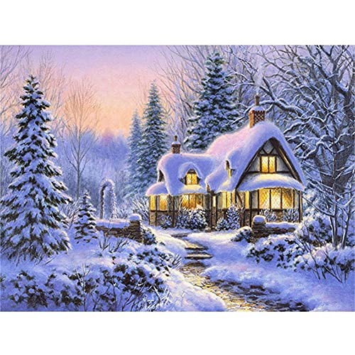 Diamond Painting 5D Diamant Painting Set,DIY Diamant Painting Vollbohrer Kit,Geschenk für Erwachsene Kinder,Wohnzimmer Schlafzimmer Wand Und Eingang Dekoration Winterlandschaft Square Drill 90x120cm von Zolne