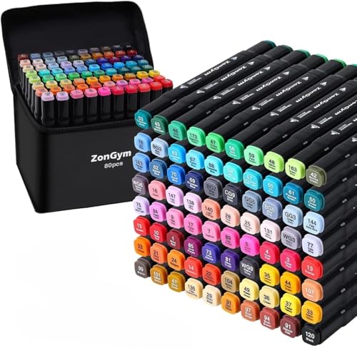 ZonGym 80 Colour Alcohol Markers Set, Marker Pens with Double Tips Art Markers for Book Painting Card Making, Manga Art, Illustrations Sketch von ZonGym