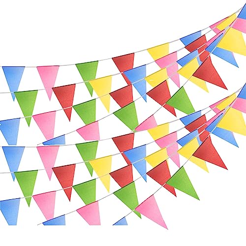 ZoneYan 100 m Bunte Wimpelkette, Party Girlande Deko, Wimpel Banner, Stoff Bunting Banner, 150 Dreieck Flags Multicolor von ZoneYan