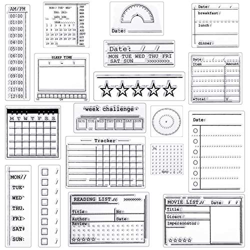 18 Stück klares Tagebuch-Stempel-Set, 4 Blatt Silikon-Kalender-Planer-Schablonen für Kugeln, Wochentaten, Monats-Organizer, Aufgaben, Ideen, DIY-Herstellung, Handwerk, Dekoration, Scrapbooking-Zubehör von Zonon