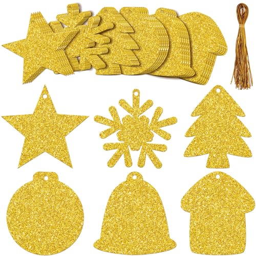 30 Stück Weihnachten Geschenkanhänger Gold Blatt Weihnachtsanhänger aus Papier Folie Etiketten mit Schnur Weihnachten Geschenkkärtchen in Formen Geschenk Verpackung Basteln Deko(Gold,lustig) von Zonon