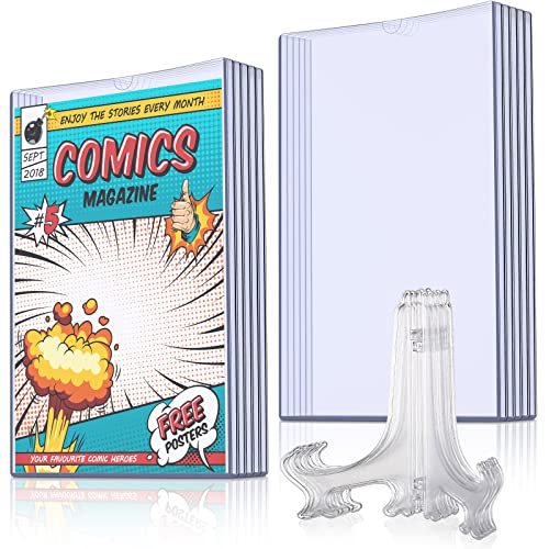 Comic-Buch-Vitrinen-Set, inklusive Comic-Buchhüllen und transparenten Kunststoff-Staffeleien, 19.1x27.7 cm Zeitschriftenschutz für Sammler, Displayständer, Bilderständer für Dekoration (10 Stück) von Zonon