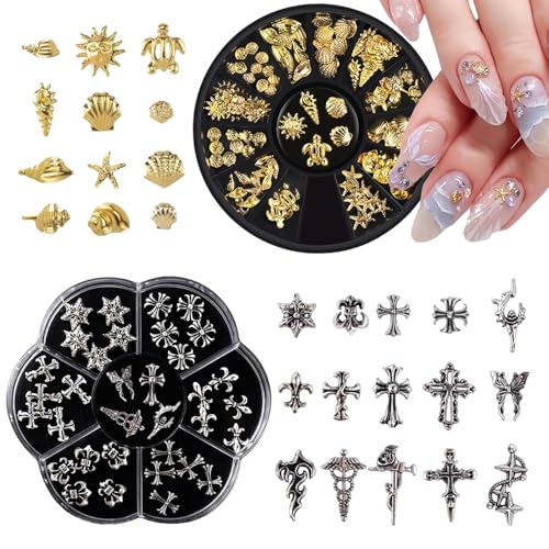 Zonoori Nail Art Charms Gold, für Nägel DIY, Kreuz, Verchromtes Metall, Silberner, Mit Pinzette Und Bohrstift von Zonoori