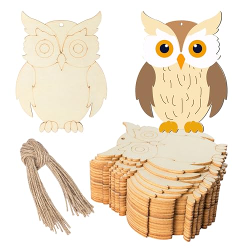 20 Stück stehende Eulen-förmige Holzanhänger zum Aufhängen, Holzausschnitt, blanko, Holzscheiben, Geschenkanhänger mit Schnur für Halloween, Weihnachten, Erntedankfest, Urlaub, Hochzeit, Geburtstag, von Zontween