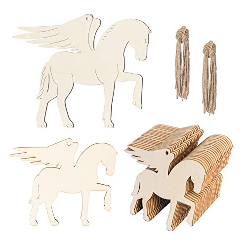 Pferd Holz Blank Pegasus Holz mit Schnur Kunst Unlackierte Ornamente für Weihnachten Hochzeit Geburtstag Party Erntedankfest Dekoration 20 Stück von Zontween