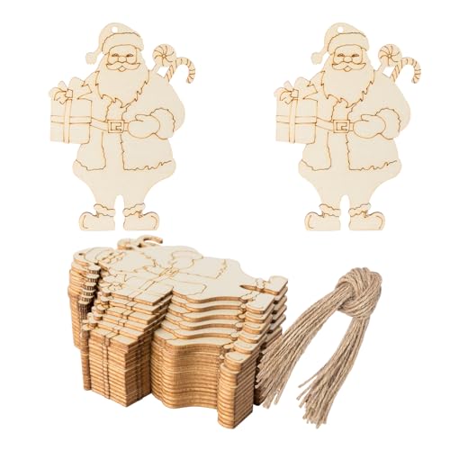 Weihnachtsmann-Form, Holzbastelausschnitt, Wandkunst, unlackierte Ornamente für Weihnachten, Urlaub, Party, Türhänger, Dekoration, 20 Stück von Zontween