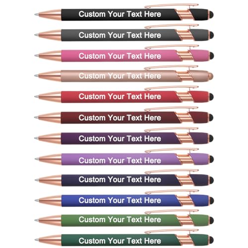 Zoonnis 12 Pcs Personalisierte Kugelschreiber mit Stylus-Tipps für Business Personalisierte Gravierte Stift in Bulk für Frauen Männer mit Namen Text Benutzerdefinierte Stift mit Schwarzer Tinte von Zoonnis