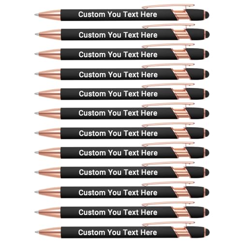 Zoonnis 12 Pcs Personalisierte Kugelschreiber mit Stylus-Tipps für Business Personalisierte Gravierte Stift in Bulk für Frauen Männer mit Namen Text Benutzerdefinierte Stift mit Schwarzer Tinte von Zoonnis