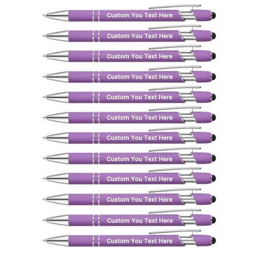 Zoonnis 12 Stück personalisierte Kugelschreiber mit Stylus-Spitzen für Geschäft, personalisierbar, gravierter Stift in Großpackung für Damen und Herren, mit Namentext, personalisierter Stift, von Zoonnis