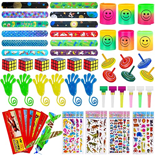 Zoonvii Mitgebsel Kleinspielzeug Set,Partyfüller für Kinder,Schnapparmband kinder/Mini Zauberwürfel/Regenbogenspirale/Styroporflieger,Pinata Füllstoffe Geschenk für Mädchen Jungen von Zoonvii