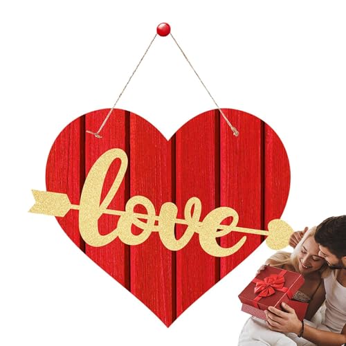 Türschild zum Valentinstag, Verandaschild zum Valentinstag, Herz Willkommensschild Happy Valentines Day Rotes Herzschild, atives Valentinstag-Aufhängerschild, herzförmiger Türaufhänger, Haustürschild von Zopoee