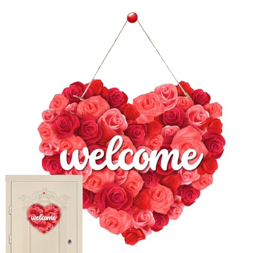 Valentinstag-Schild, Valentinstag-Türschild,Rotes Herz-Schild, rustikales Happy Valentines Day-, Herz-Willkommensschild - ativer Herz-Türhänger, Papier-Haustürschild für für drinnen und draußen von Zopoee