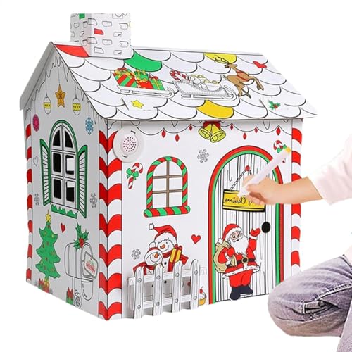 Zopoee 3D-Weihnachts-Karton-Bastelhaus,Weihnachts-Malkarton-Haus, Handbemalte Basteldekoration, Kinder-Malhaus aus Pappe, Mal- und Aufklärungsspielzeug für Kinder, Kinder, Kleinkinder von Zopoee