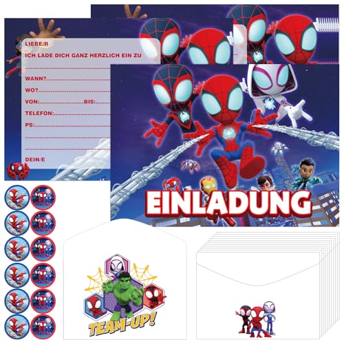 Zoriwn 12 x Spiderman Einladungskarten Kindergeburtstag Junge Mädchen für Geburtstagseinladungen Deutsche Mit Cartoon-Bilder Partyeinladungen für Kindergeburtstage von Zoriwn