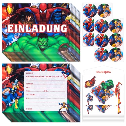 Zoriwn 12 x Superhelden Einladungskarten Kindergeburtstag Mädchen für Spider Einladungskarten Geburtstag Deutsche Mit Cartoon-Bilder Partyeinladungen für Kindergeburtstage von Zoriwn