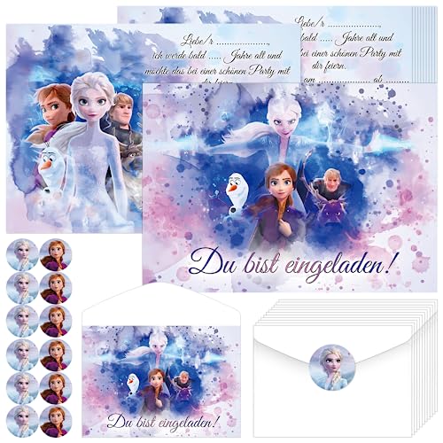 Zoriwn 12 x Einladungskarten Kindergeburtstag Mädchen für Frozen Einladungskarten Geburtstag Deutsche Mit EiskOnigin Cartoon-Bilder Elsa Partyeinladungen für Kindergeburtstage von Zoriwn