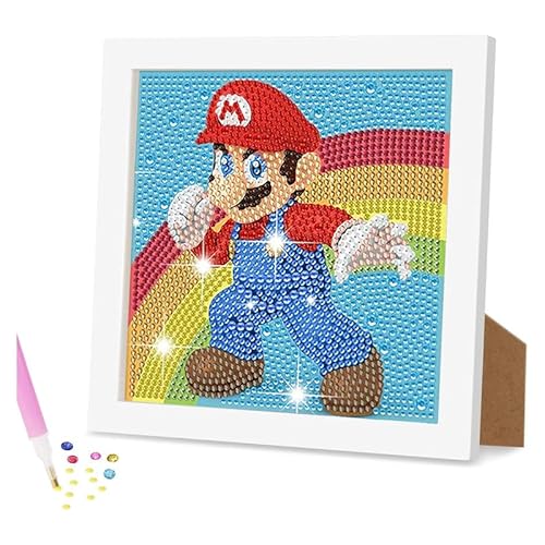 Zoriwn Diamond Painting Kinder mit Holzrahmen - 5D DIY Mario Diamant Painting Bilder Kinder, Diamond Painting Mädche, Diamant Painting Bilder Arts Craft für Wohndekoration und Geschenke 18x18 cm von Zoriwn