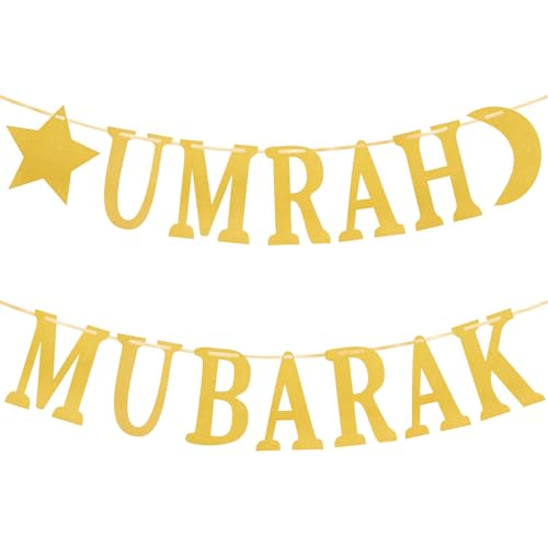 Umrah Mubarak Dekoration, Umrah Mubarak Banner 12 Stück, Glitzerndes Buchstabenbanner für Mottopartys mit Band, Umrah Geschenk(Banner) von Zoruam