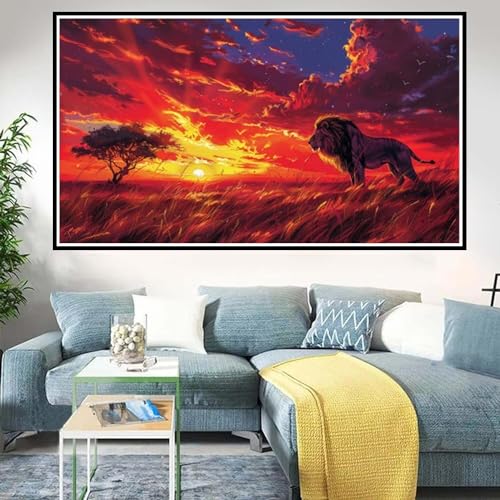 5D Diamond Painting Erwachsene LöWe Diamond Painting Set 60x105cm,DIY Sonnenuntergang Diamond Painting Kinder Erwachsene Kreuzstich Stickerei Kunst Malerei Geschenke,Zimmer Wand Deko Aesthetic - D-464 von Zoulile