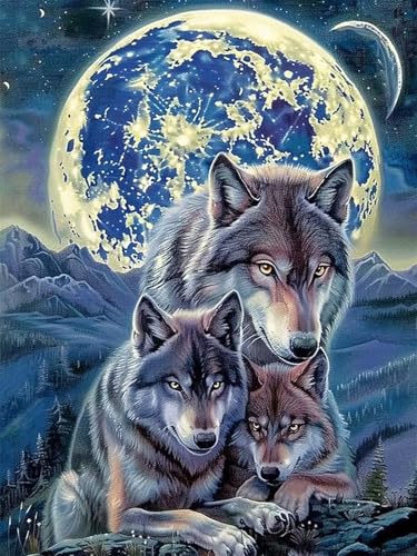 5D Diamond Painting Groß XXL Wolf 100x135cm, DIY Diamant Painting Bilder Mond Diamond Painting Erwachsene, Basteln Erwachsene Groß Kunst Malerei, Wand Deko Wohnzimmer, Geschenke für Frauen Z-205 von Zoulile