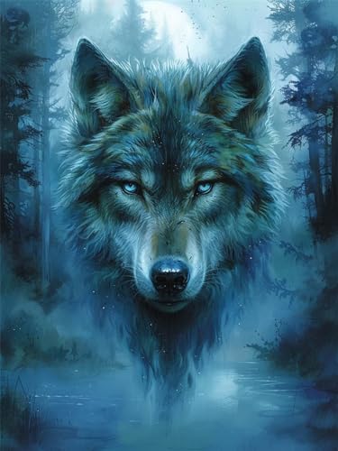 5D Diamond Painting Groß XXL Wolf 100x135cm, DIY Diamant Painting Bilder Wald Diamond Painting Erwachsene, Basteln Erwachsene Groß Kristall Kunst Malerei, Wand Deko Wohnzimmer, Geschenke für Frauen von Zoulile