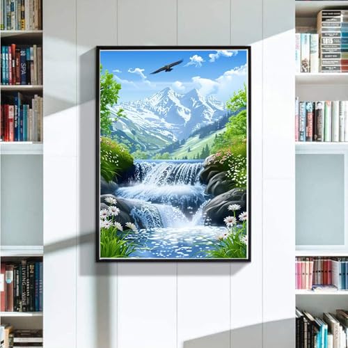 5D Diamond Painting XXL 90x120 cm Diamant Painting Bilder Berg, Diamond Painting Erwachsene DIY Full Eckige Diamant Kunst Malerei, Diamond Painting Kinder Wasserfälle Basteln Erwachsene, WandDeko O-8 von Zoulile