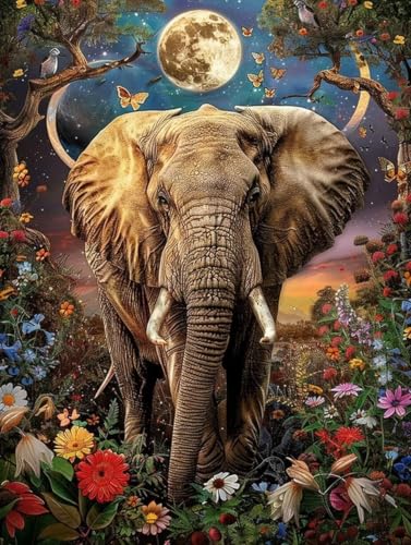 Diamond Painting Erwachsene, 5D Diamant Painting Bilder Elefant, Diamond Painting Kinder DIY Eckige Drill Diamant Painting Blume mit Diamond Painting Zubehör für Zuhause WandDekoation 20x30 cm W-A von Zoulile