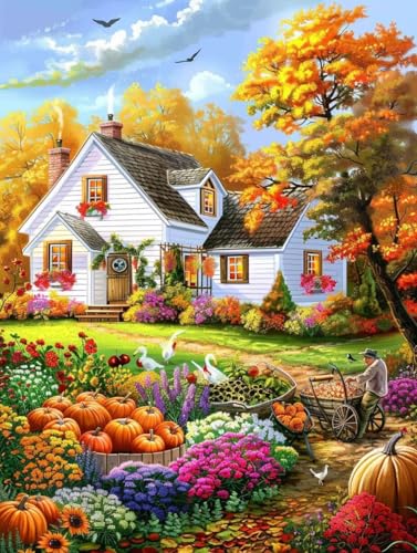 Diamond Painting Erwachsene, 5D Diamant Painting Bilder Erntefest, Diamond Painting Kinder DIY Full Eckige Drill Diamant Painting Herbst mit Diamond Painting Zubehör für Zuhause WandDeko 30x40 cm S-V von Zoulile